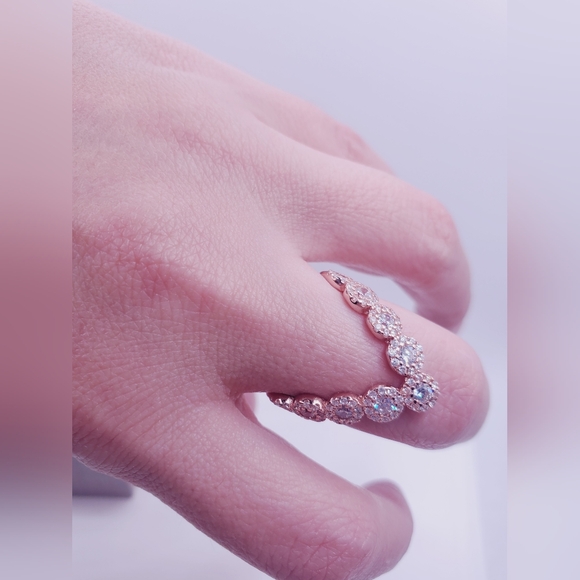 Rose Gold Chevron Halo Ring - Picture 2 of 8